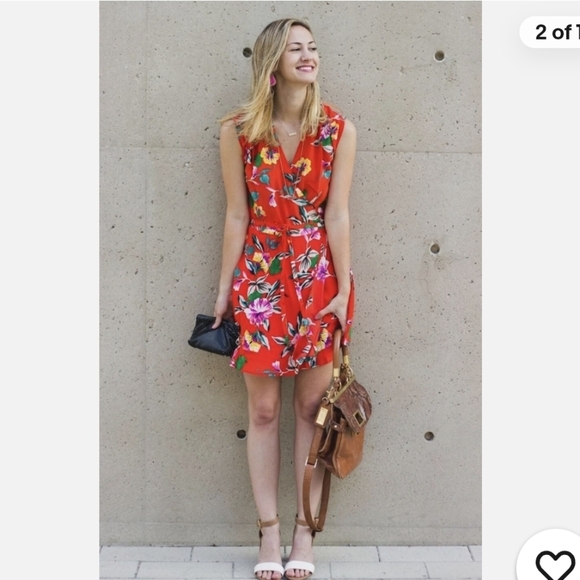 Yumi Kim Hot Lagoon Soho Mixer Dress Mini Wrap Dress Floral Bright Red Tie Waist - Picture 2 of 9